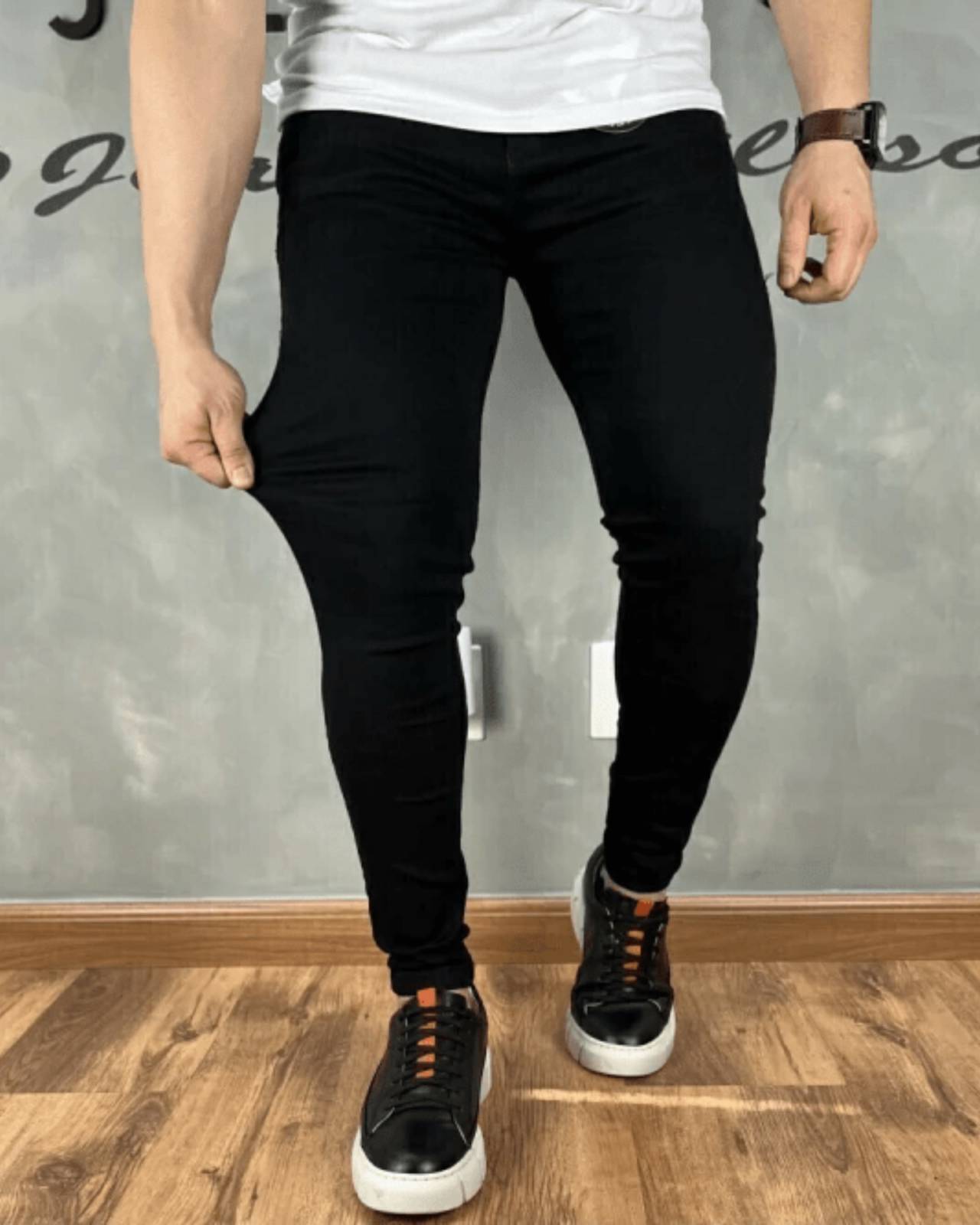 Cal A Skinny Masculina Jeans Preta Escura Lisa Tradicional B Sica