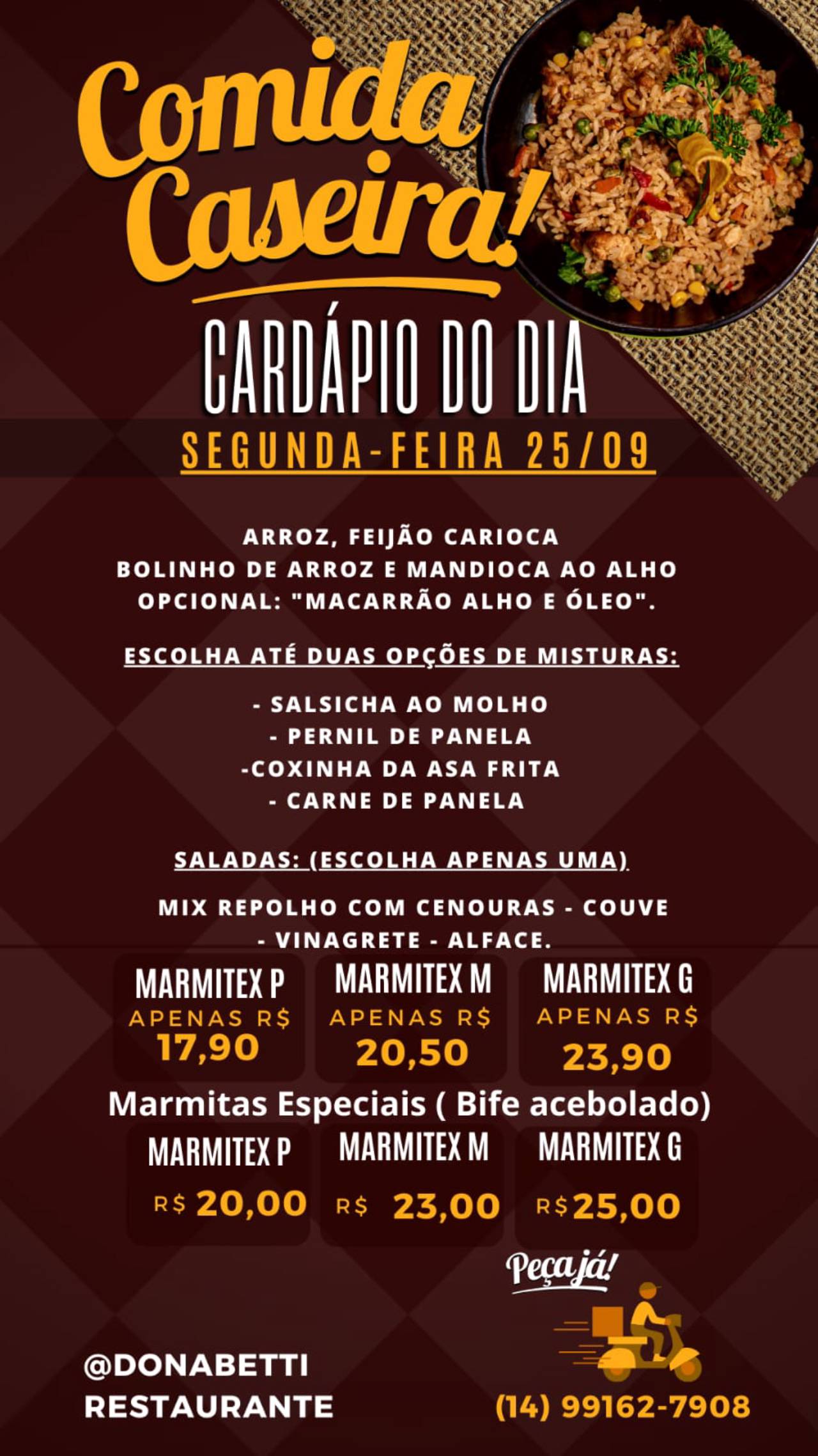 Card Pio De Marmitex Da Segunda Feira Em Bauru Em Bauru Sp