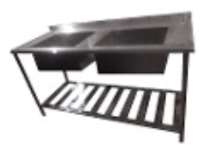 Pia profissional com 2 cubas tanques. - Dimensão: 1,50×60×85(C×L×A) - Qualidade: aço inox 430 - Acabamento: escovado - Tampo superior em chapa 0,8 - Pés: regulável - Com paneleiro - 2 cubas : 50×40×25 - Utilize nosso campo de perguntas em caso de dúvidas - Consulte o VALOR DO FRETE informando seu CEP de entrega. - Produto novo, COM NFe.