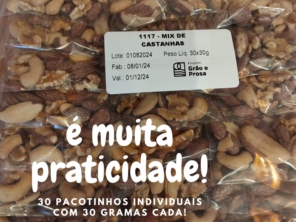 Contem 30 embalagens individuais com 30g de mix de castanhas cada. Perfeito para ter sempre na bolsa, no carro, no escritório, na lancheira, e em todos os momentos.