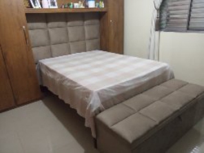 Kit Cabeceira puff baú modulado quadrado Suede lizo