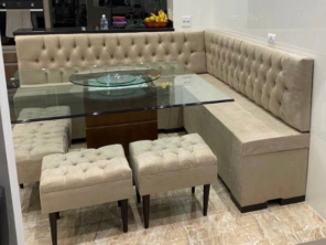 Canto alemão baú com banquetas tecido Suede modo captone