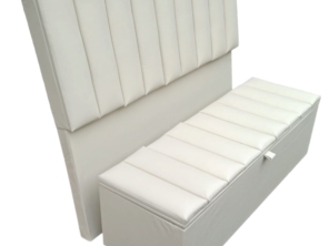 Kit Cabeceira e baú de cama, modelo módulos palito tecido corino
