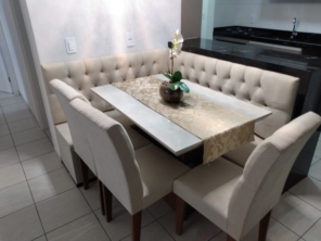 Canto alemão baú com cadeiras modelo captone tecido Suede