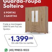 Guarda-Roupa de Solteiro - 6 portas e 3 gavetas
