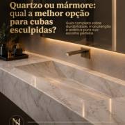 Quartzo ou mármore: qual a melhor opção para cubas esculpidas?