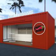 Loja modular estilo container pronta para inauguração e pode ser transportada para qualquer local