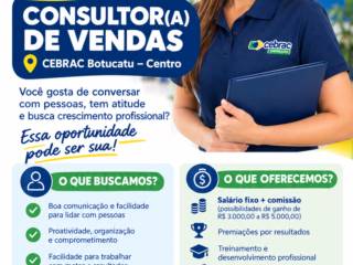 Vaga consultor de Vendas