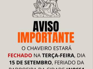 Chaveiro Tata estará fechado no dia 15 de setembro!