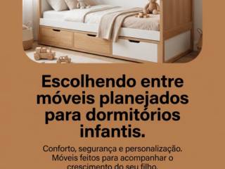 Escolhendo entre móveis planejados para dormitórios infantis.