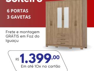 Guarda-Roupa de Solteiro - 6 portas e 3 gavetas