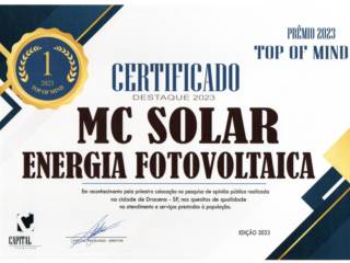 Prêmio Concedido: "Melhor Empresa do Segmento de Energia Solar em Dracena - 2023"