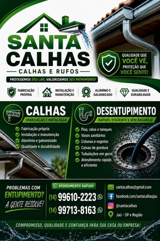 Precisou de calhas ou serviços de desentupimento em Jaú? Conte com a Santa Calhas!