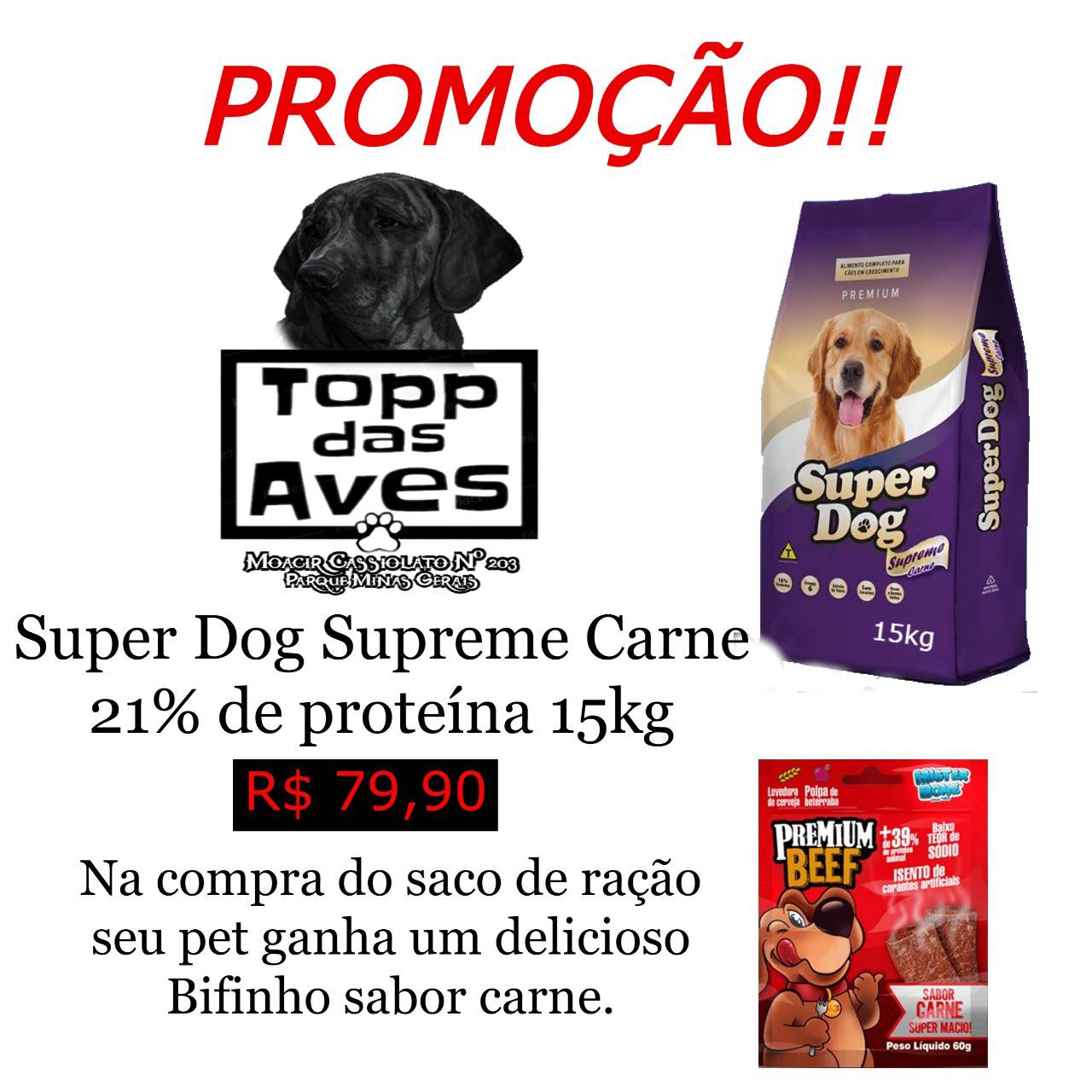 Super dog supreme carne 15kg por apenas r79,90 em Ourinhos, SP