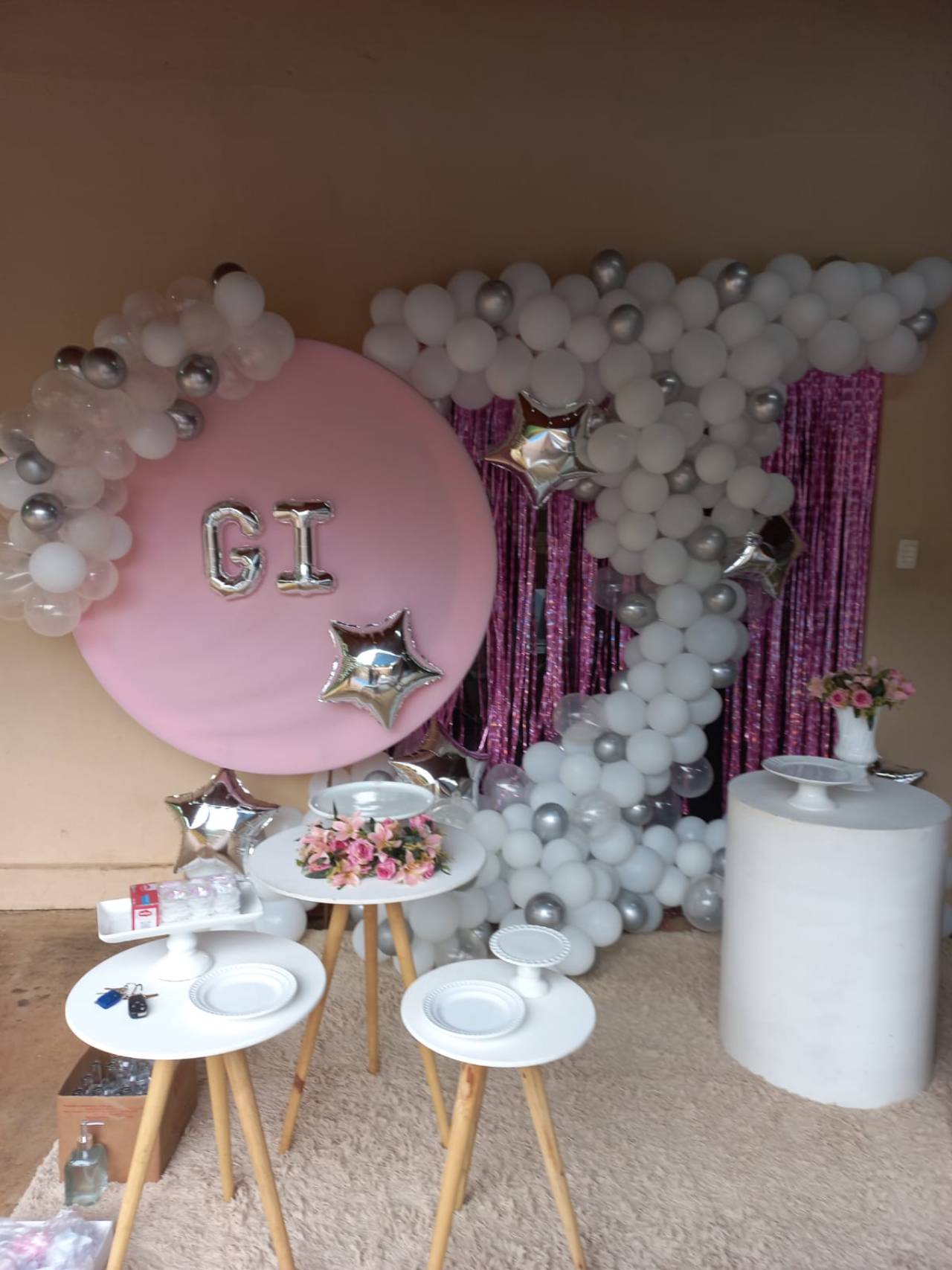 Decoração para festa de aniversário com balões, prata e rosa - bauru em ...