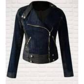 Jaqueta Jeans Lavagem Escura e detalhes em Couro Eco (Disponível nos Tamanhos: 38 e 40)