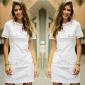 Vestido de Sarja Bordado c/ Correntes (Última Peça Disponível no Tamanho 38). 