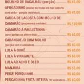 Cardapio Frutos do Mar 