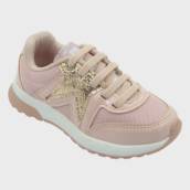  Tênis Jogging Infantil Estrela com Gliter Nude Feminino
