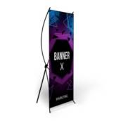 Banner com Suporte X - Lona Brilho 340g - Estrutura Flexível em Fibra de Carbono