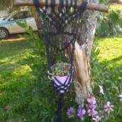 Suporte de Planta de parede em macramê com tronco de madeira