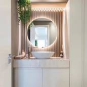 Projeto para lavabo espelhos redondo com Leds