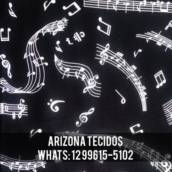 Tecidos Fernando Maluhy - Tricoline Estampado Notas Musicais (Preto) - 30496C01