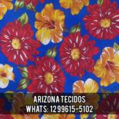 Chita Estampado Flores Amarelas e Vermelhas no Azul