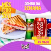 Combo da semana: Tostex + Refri R$10,00 (Retirada na loja)