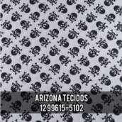 Tricoline Estampado caveira preta no tecido branco PT
