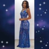 Vestido Nude em Tule Azul