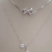 Choker e gargantilha delicadas mo rodhium branco com zircônias