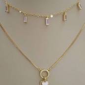 Choker e gargantilha banhados a ouro c zircônias e madrepérola