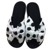 Chinelo De Quarto Poá Franzido Sola Anabela Cod 17