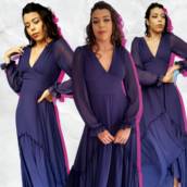 Vestido manga longa em Crepe