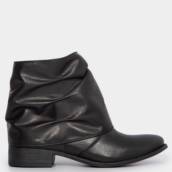 Ankle Boot Couro Preto Camada Franzida Removível