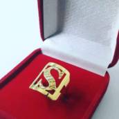 Anel de Letra Tradicional Quadrado Ouro 19k com 2 Gr