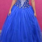 Vestido de Debutante Azul Escuro Longo