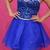 Vestido de Debutante Azul Escuro Curto com e sem Mangas
