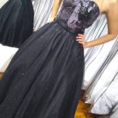 Vestido de Debutante Preto manga Tule