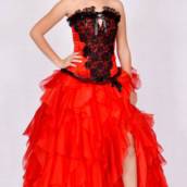 Vestido de Debutante Vermelho com Preto