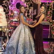 Vestido de Debutante Prateado com Azul