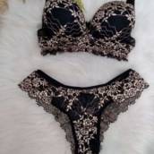 Conjunto de Lingerie - Preto/champanhe rendado 