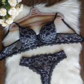 Conjunto e Lingerie - Preto/branco detalhado
