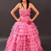 Vestido de Debutante Rosa Longo com Babados