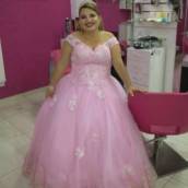 Vestido de Debutante Rosa Claro com Flores