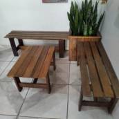 Jogo de Canto Alemão Ripado, bancos 107 x 33 x 45 altura/ mesa 70 x 40 x 42 altura