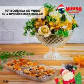 Petisqueira de vidro c/ 4 divisões retangular