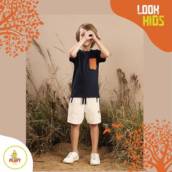 Conjunto em meia malha e bermuda moletom