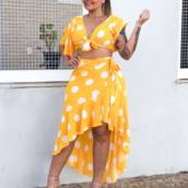 Conjunto de Cropped e Saia Envelope estampa Poá em Bauru